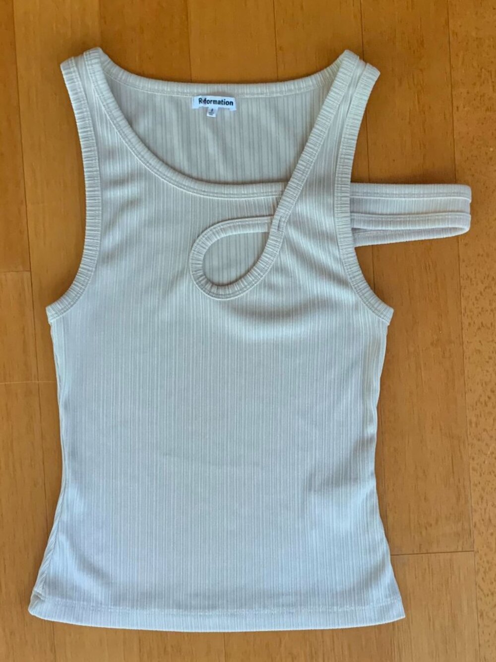 Like New Reformation Beige Ribbed Asymmetric Strap Tank, Size Small